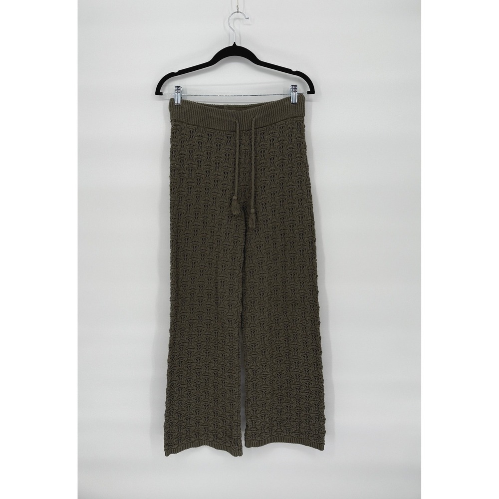 Aerie Crochet Knit‎ Wide Leg Pants M Taupe Cotton Lounge Boho Pull-On